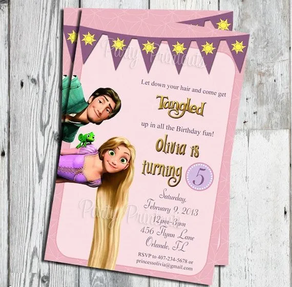 Invitación Tangled Rapunzel imprimible para la por partyprintouts