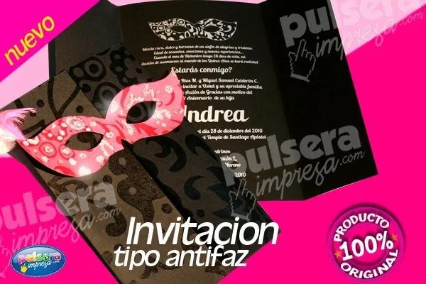 Invitacion tipo antifaz | 15 años | Pinterest