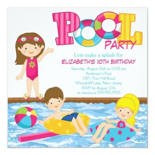 Invitación triguena de la fiesta en la piscina del | Zazzle