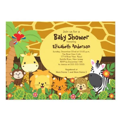 Invitaciónes de animalitos de la selva para baby shower - Imagui