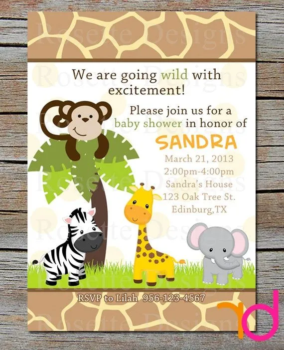 Invitaciónes de baby shower de animalitos safari - Imagui