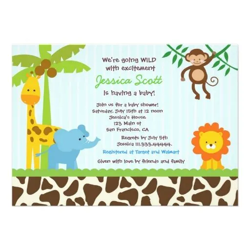 Invitaciónes de baby shower de animalitos de la selva - Imagui
