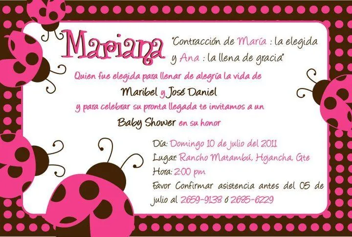 Invitaciones Baby shower mariquitas - Imagui