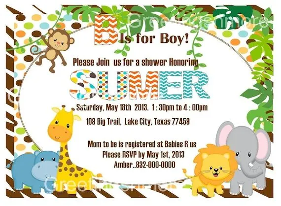 Invitaciónes baby shower de la selva - Imagui