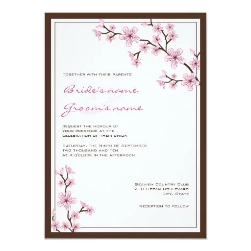 Invitaciones del boda de la flor de cerezo invitación 5" x 7" | Zazzle