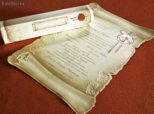 Invitaciones de boda pergamino medieval barata