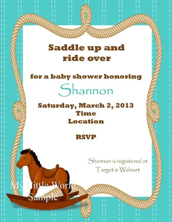Invitaciones de caballo para baby shower o por TresChicPartyDesigns