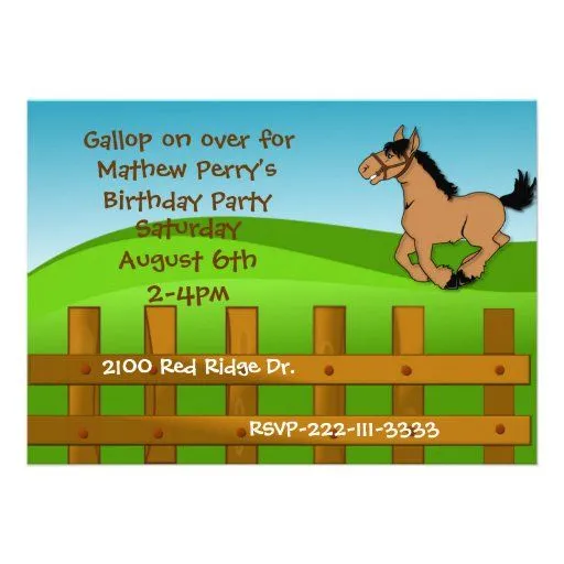 Invitación del cumpleaños del caballo del dibujo a de Zazzle.