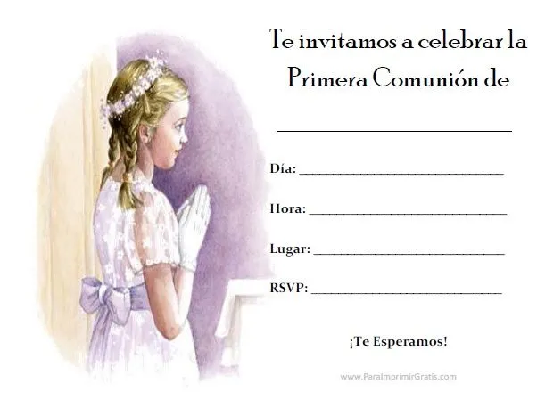 Invitaciones de Primera Comunión de Niña - Para Imprimir Gratis ...