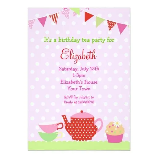Invitaciones del cumpleaños de la fiesta del té invitación 12,7 x ...