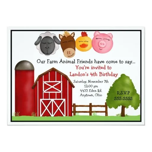 Invitaciones del cumpleaños de la granja invitación 5" x 7" | Zazzle