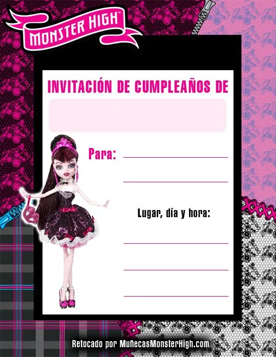 Invitaciones de cumpleaños para imprimir de Monster High