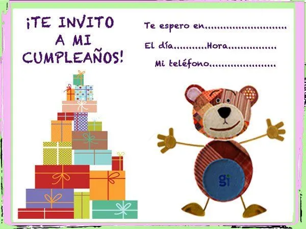 Invitaciones para cumpleaños infantiles con nuestra mascota el Oso ...