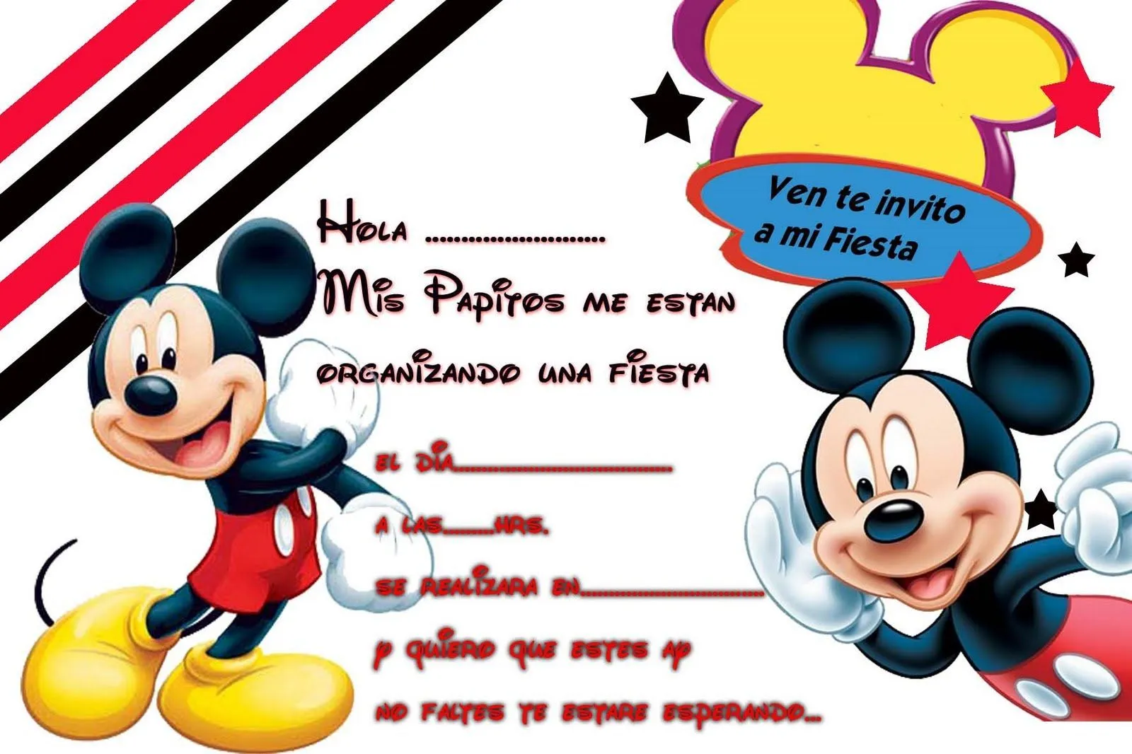 Invitaciones De Cumpleaños De Mickey Mouse Para Descargar Al ...