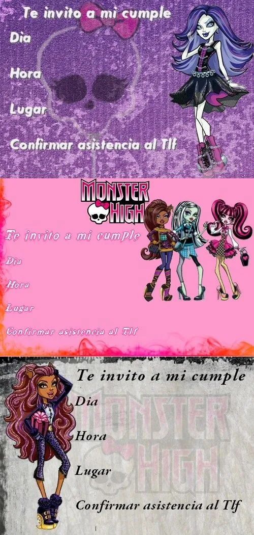 Invitaciones cumpleaños Monster High | AccionGlobalXSoft - Tu blog de  software y tutoriales de Windows y Linux