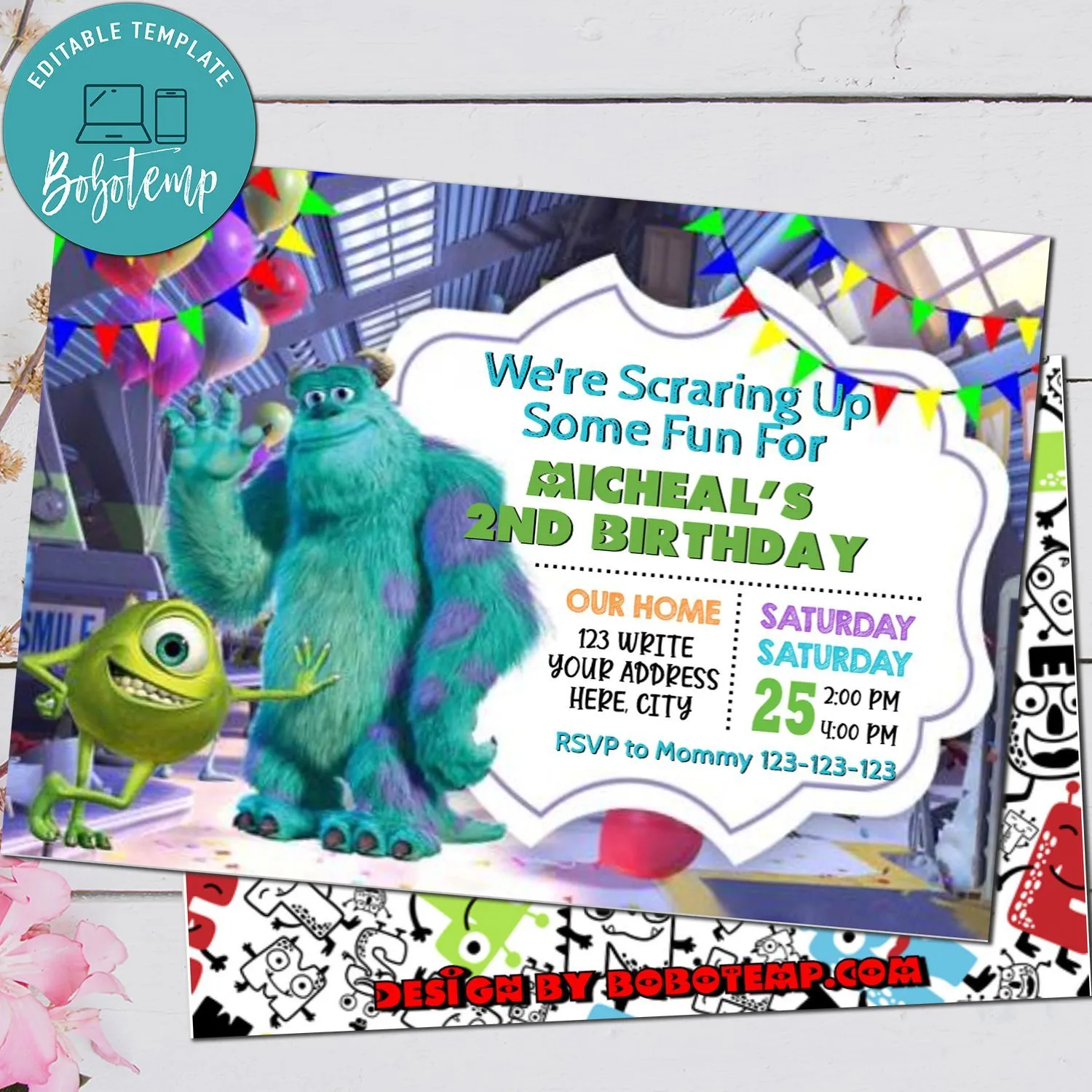 Invitaciones de cumpleaños de Monster Inc editables Descarga instantánea |  Bobotemp