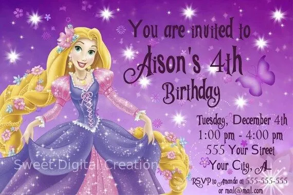 Invitaciones de cumpleaños de Rapunzel por SweetDigitalCreation
