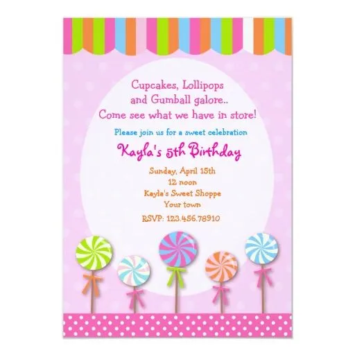 Invitaciones dulces del cumpleaños de Candyland Invitación 5" X 7 ...