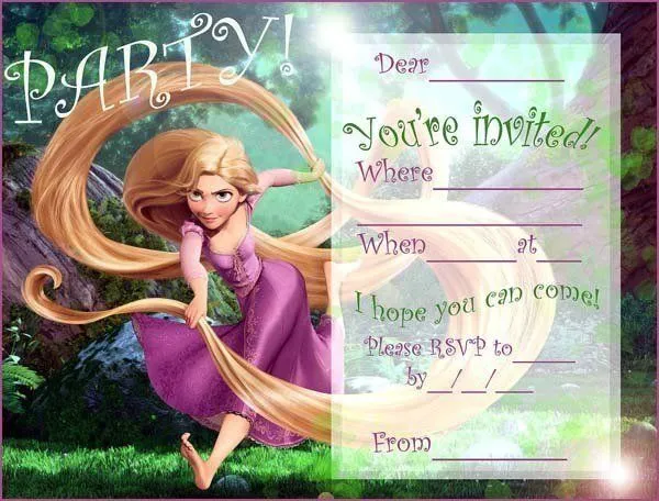 Invitaciones de enredados o Rapunzel para imprimir gratis