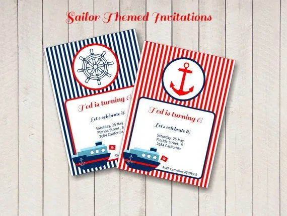Invitaciones de fiesta de marinero, invitaciones personalizadas ...