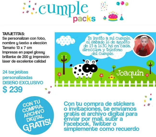 Cumple Packs: LA GRANJA / Tarjetita y sticker para cumpleaños ...