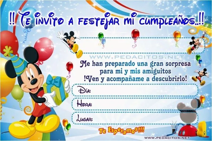 Tarjetas de invitación de cumpleaños de Mickey Mouse para imprimir ...