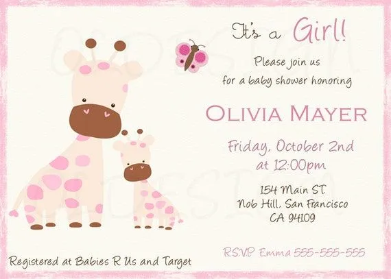Invitaciónes de jirafa para baby shower - Imagui