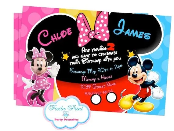 Tarjetas invitación Minnie y Mickey - Imagui