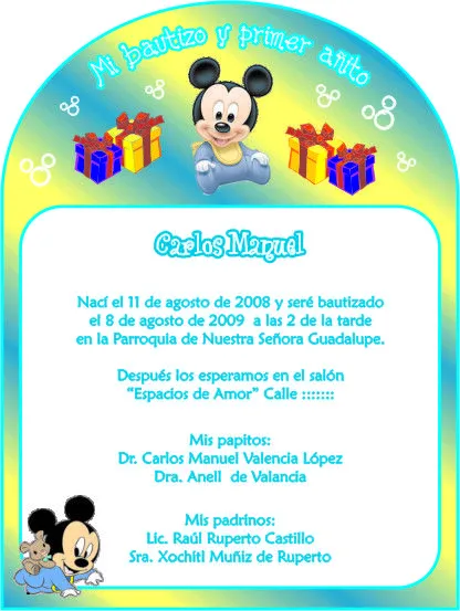 Tarjeta invitación Mickey bebé - Imagui