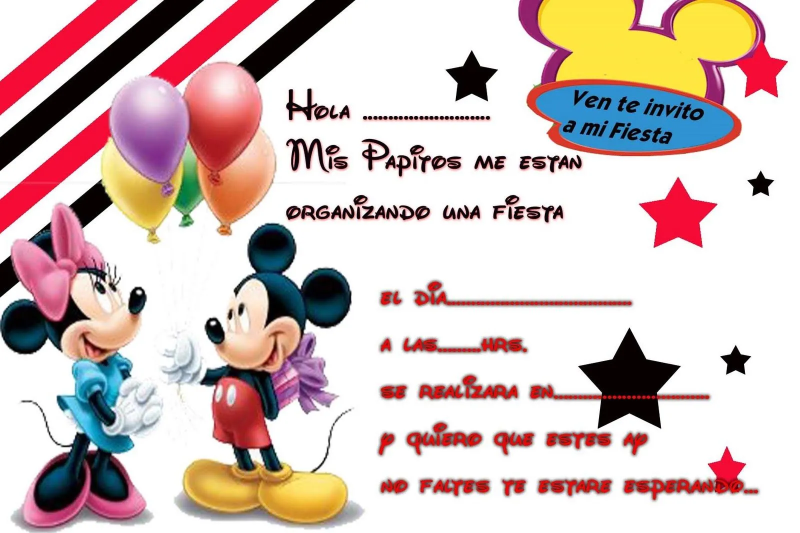 Invitaciónes Mickey Mouse para editar - Imagui