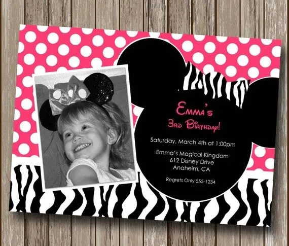 Tarjetas de invitación Minnie cebra Mouse para imprimir - Imagui