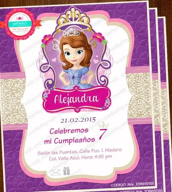 Invitaciones Princesa Sofia Invitaciones por AVeDisenoImprimible