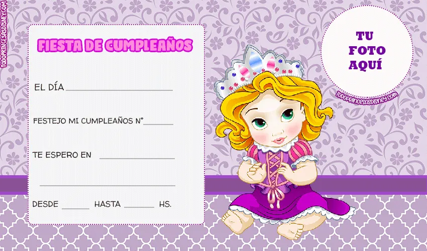 Invitaciones de Rapunzel para editar con Foto | Princesas Disney Invitaciones de Rapunzel para editar con Foto | Princesas Disney