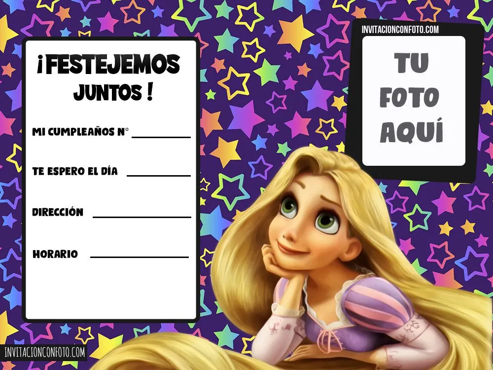 Invitaciones de Rapunzel con Foto | Invitaciones de Cumpleaños Infantiles con Foto Invitaciones de Rapunzel con Foto | Invitaciones de Cumpleaños Infantiles con Foto
