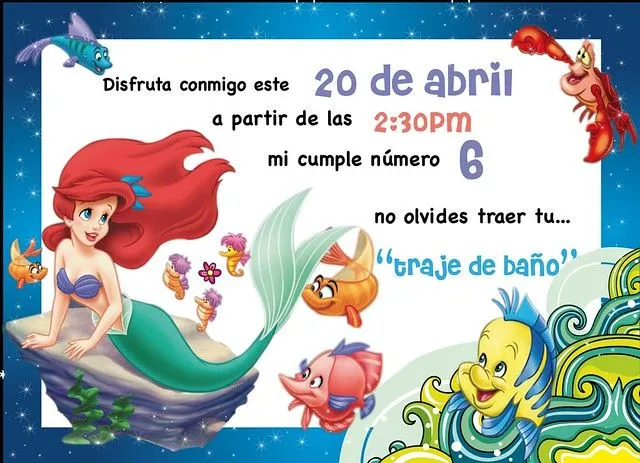 Invitaciones de la sirenita Ariel gratis - Imagui