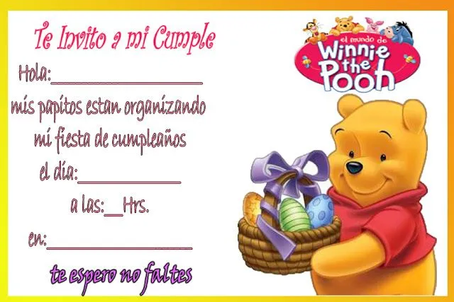 Tarjetas de cumpleaños de winnie de Pooh para imprimir - Imagui