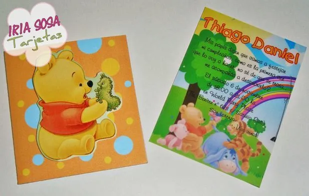 Iria Sosa Tarjetas: Winnie the Pooh bebé. Primer Añito Thiago Daniel