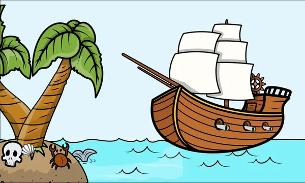 Isla tropicales y barco pirata - ilustración vectorial de dibujos ...