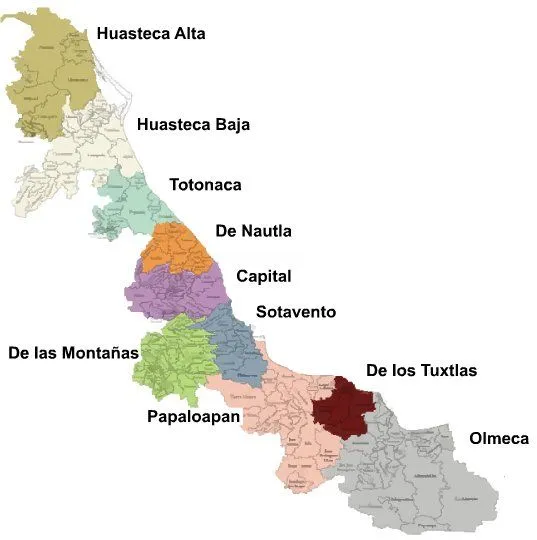 ISTMO DE VERACRUZ: Mapa de las regiones de Veracruz