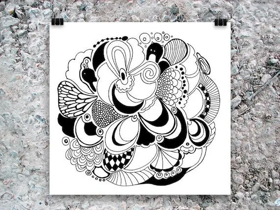 Arte grabado abstracto blanco y negro dibujo por ThisCreativeBliss