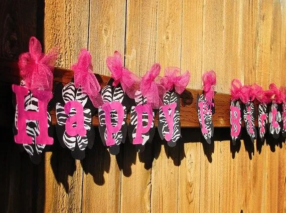 Items similar to Happy Birthday Zebra Banner, Pink 1st Birthday ...