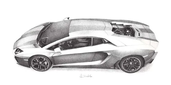 Items similar to Lamborghini Aventador - dibujo puntillismo ...