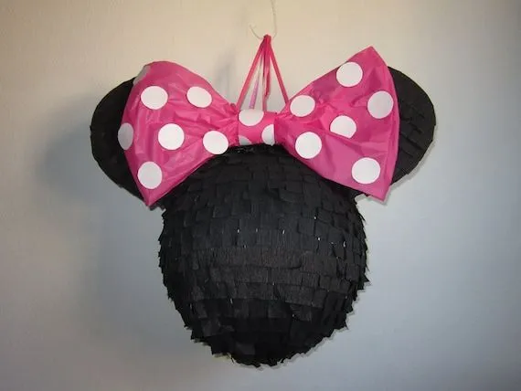Plain Black Minnie Mouse Pinata with Pink Polkadot by PinataMama
