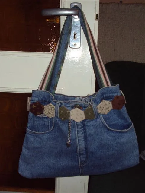 Jeans bag with hexagon bolso jean con cinturon | Manualidades ...