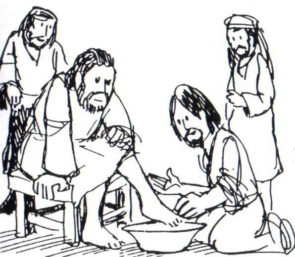 Jesús lava los pies a sus discipulos para colorear