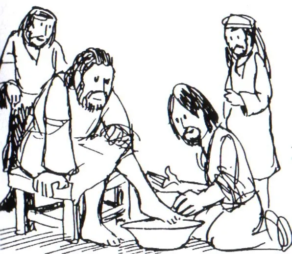 Jesús lava los pies a sus discipulos para colorear Jesús lava los pies a sus discipulos para colorear