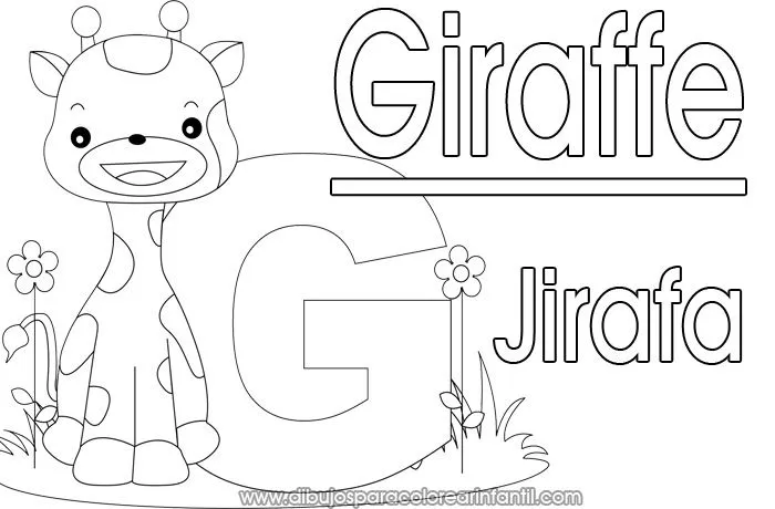 Jirafa Alfabeto Ingles Español para colorear - Giraffe ~ Dibujos ...