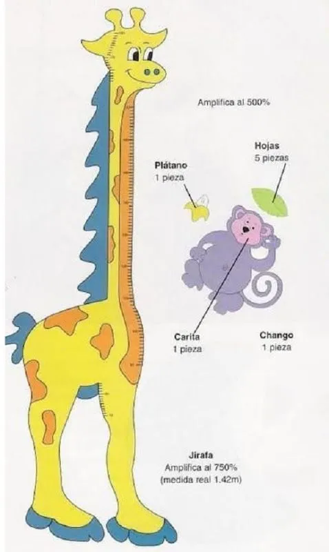 Moldes de jirafas en foami para medir la estatura del bebé - Imagui