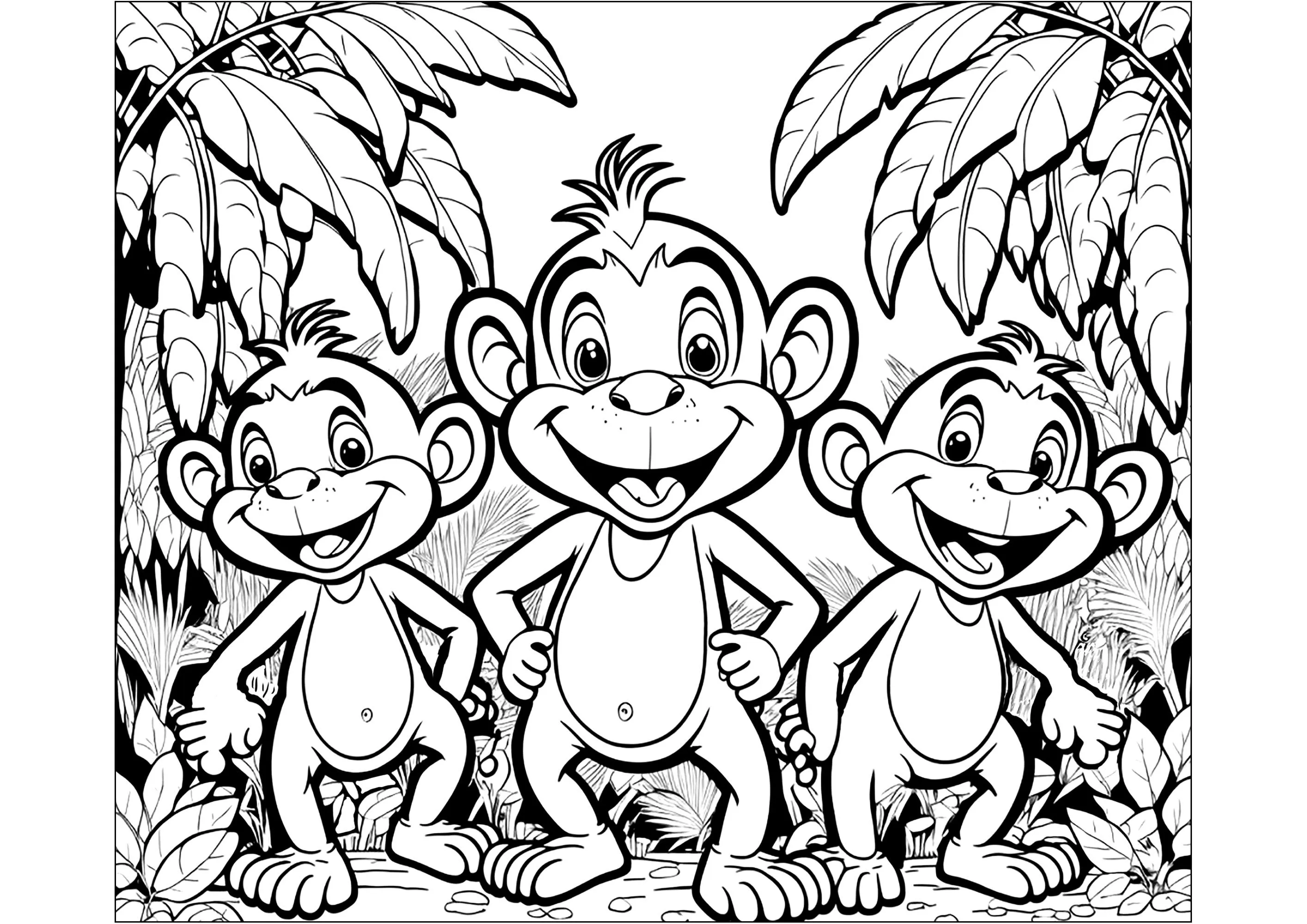Tres jóvenes Monos - Monos - Just Color Niños : Dibujos para colorear para  niños