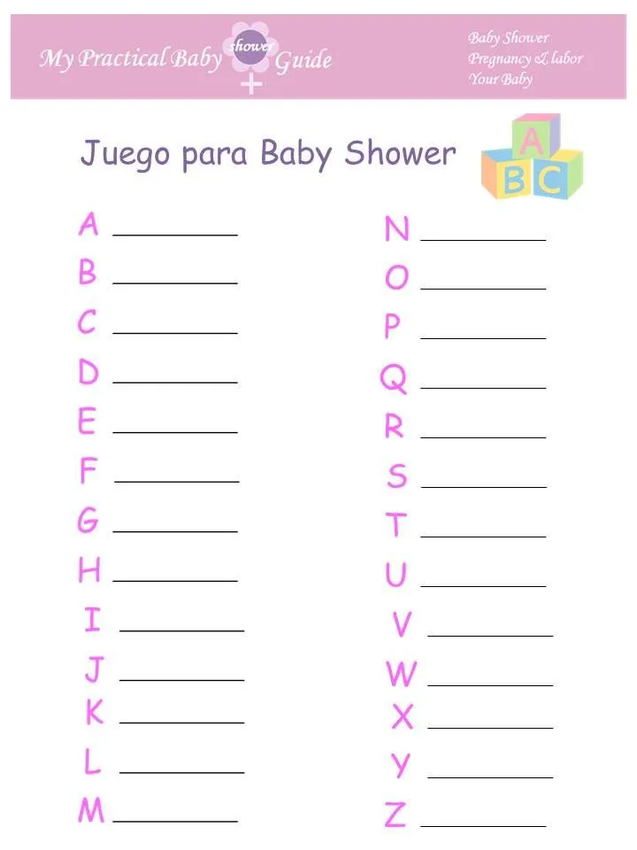Juego para Baby Shower ABC. #Juegos #de #Baby #Shower #en #Espanol ...